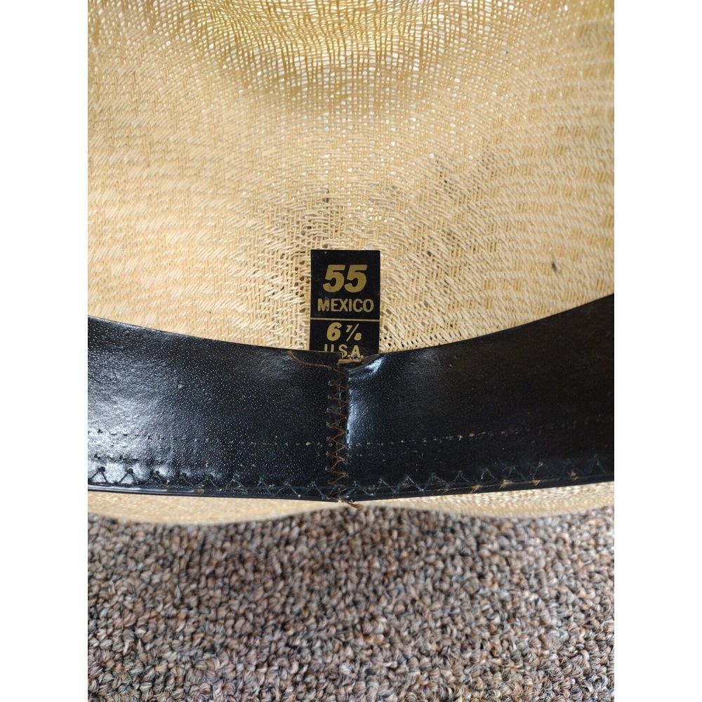 Vintage Texas Style Comanche Straw Cowboy Hat with Feathers USA 6 7/8 MX 55 80's - Picture 6 of 12